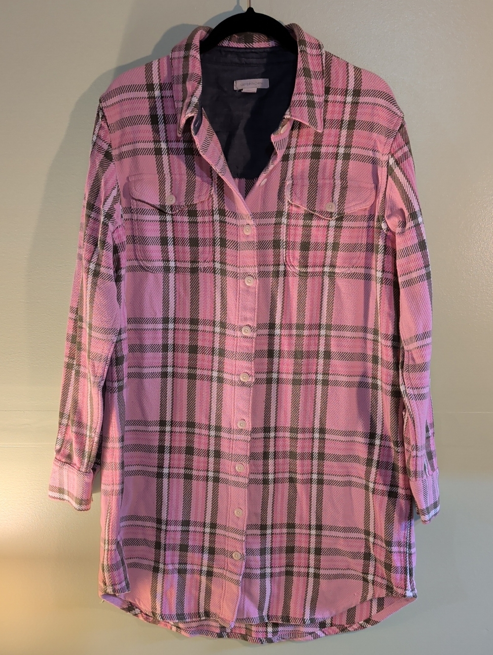 Outerknown Pink Plaid Button-Down Shirt Dress